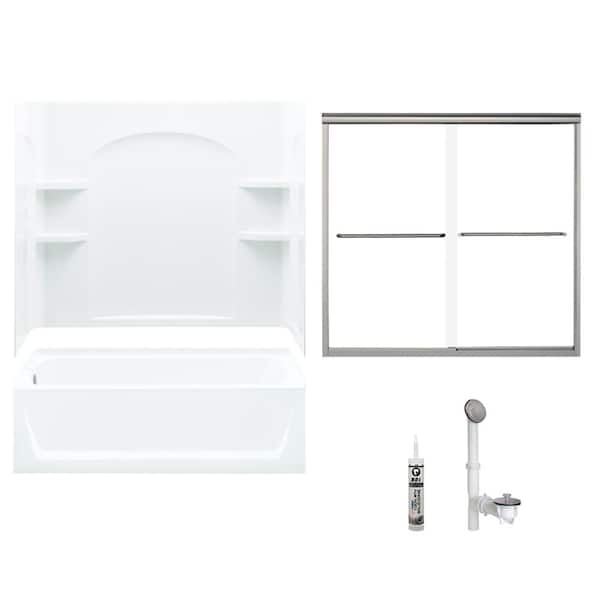 STERLING Ensemble 32 in. x 60 in. x 73.25 in. Bath and Shower Kit with Left-Hand Drain in White and Brushed Nickel