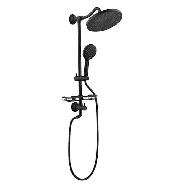 Lukvuzo ShowerSpas 4-Spray Round High Preasure Adjustable Slide Bar Shower and Soap Dish with Hand Shower in Matte Black