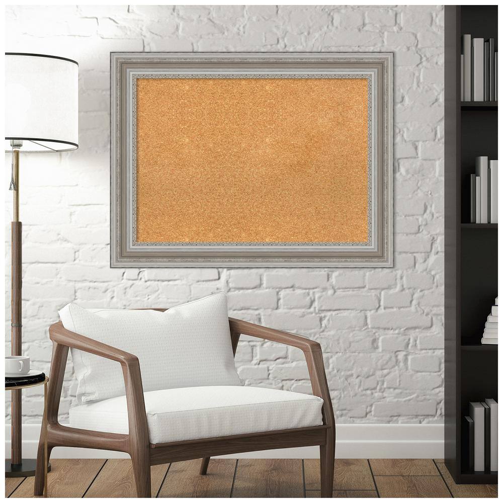 Parlor Silver Framed Natural Cork Bulletin Board 34x26