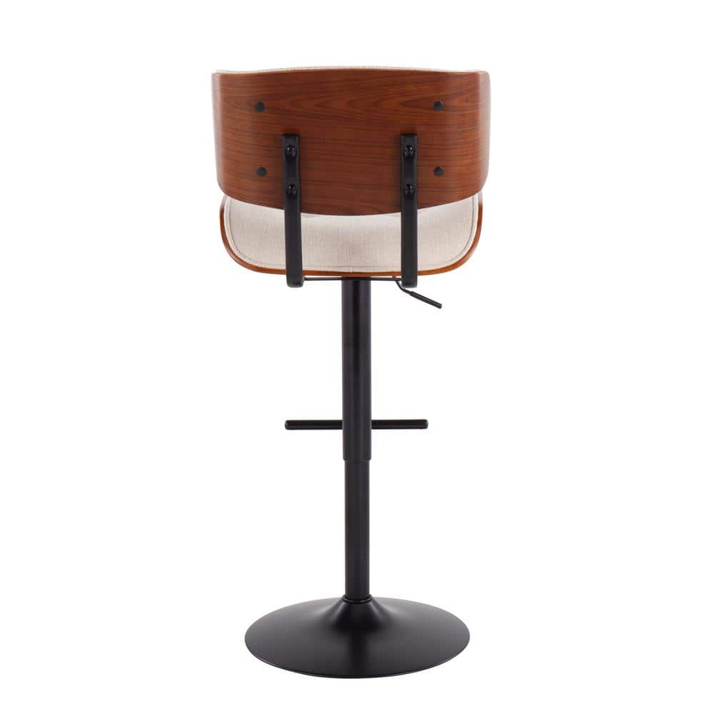 Mid-Century Modern Swivel Barstool in Black Metal and Cream with Walnut Accents