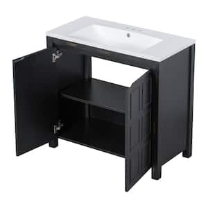 36 in. W x 18 in. D x 34 in. H Single Sink Freestanding Bath Vanity in Black with White Cultured Marble Top