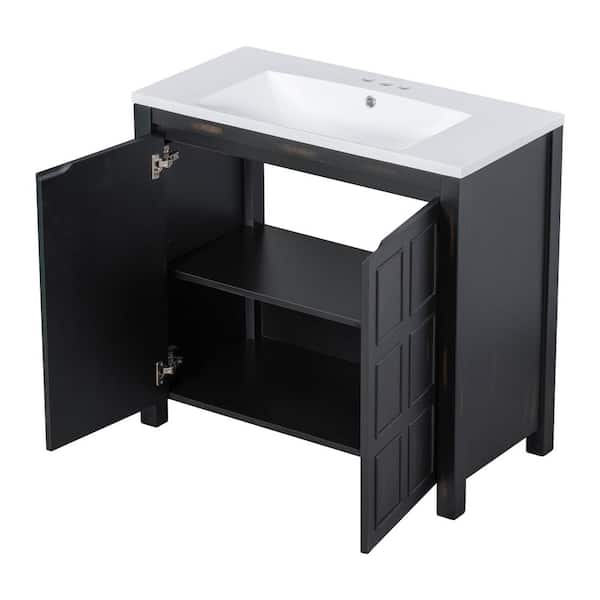 36 in. W x 18 in. D x 34 in. H Single Sink Freestanding Bath Vanity in Black with White Ceramic Top