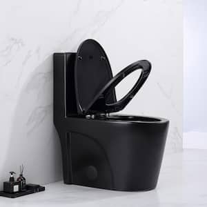 12 in. Rough-In 1-Piece 1.1/1.6 GPF Dual Flush Elongated Toilet in Black. Seat Included