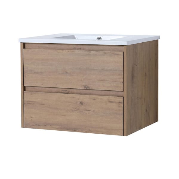 Unbranded 30 in. W x 18.5 in. D x 20.1 in. H Floating Bath Vanity in Imitative Oak with White Resin Sink Top