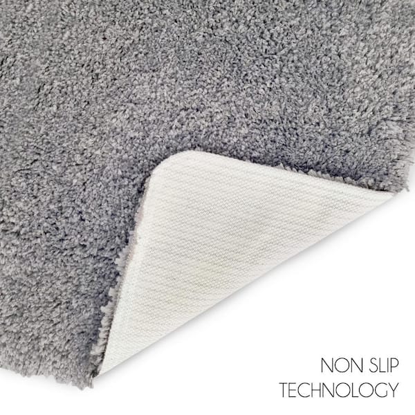 Sussexhome Solid Gray Bathroom Rugs Sets, Shower Rugs with Toilet Rugs U Shaped, Non Slip Bath Mats, Machine Washable Bath Mat