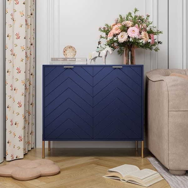 Modern Blue 31.5 in. H 2-Door Storage Cabinet with Adjustable Shelves and Metal Legs