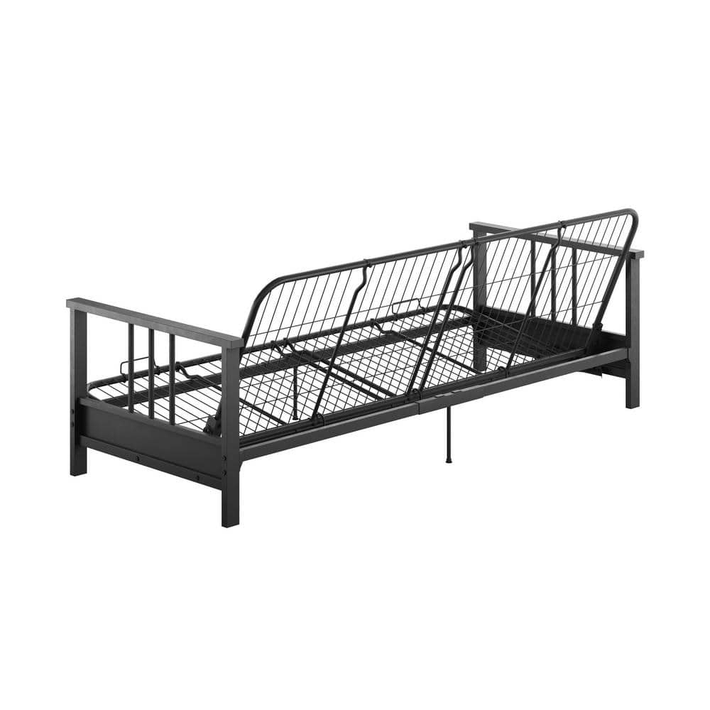 Harlow Full Black Metal Arm Tufted Herringbone Futon