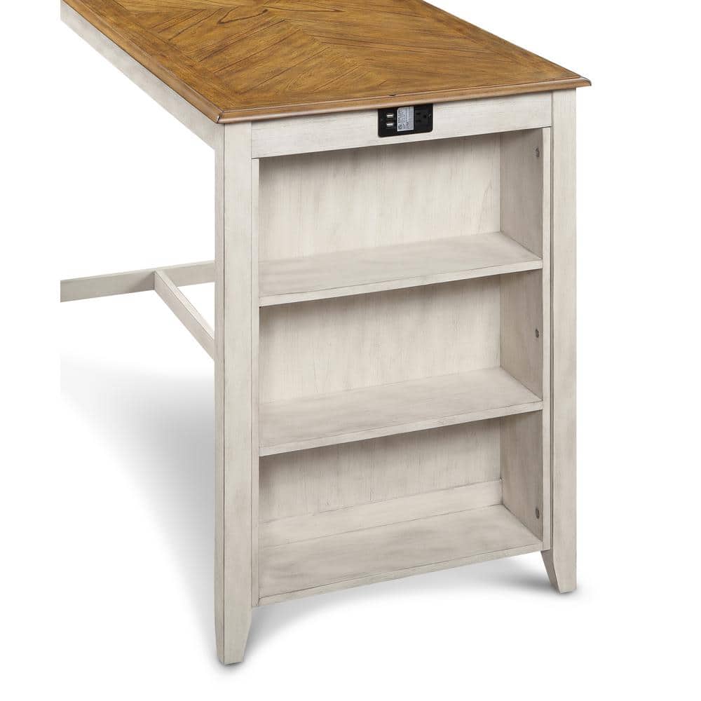 Rustic Beige and Brown Wood Counter Set with 4 Chairs