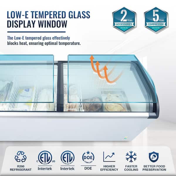 71 in. 19.3 cu. ft. Commercial Manual Defrost Chest Freezer in White Stainless Steel with Curved Sliding Glass Top
