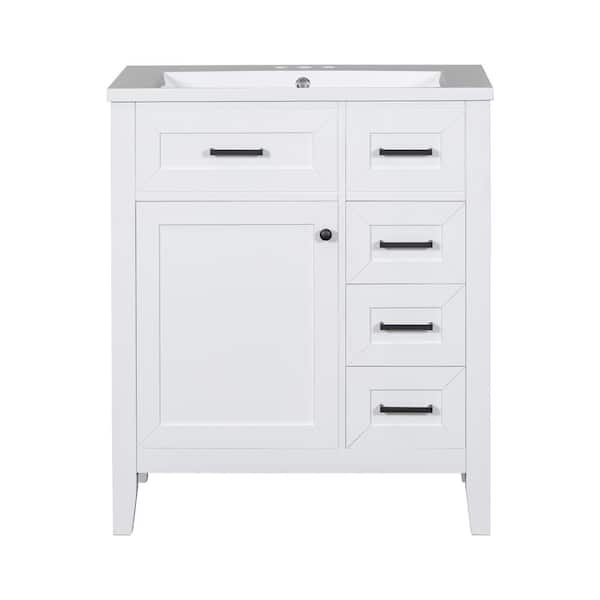 Boosicavelly 30. in. W x 18 in. D x 36 in. H Single Sink Freestanding Bath Vanity in White with White Ceramic Top