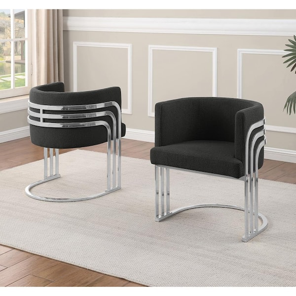 Best Quality Furniture Cora Black Teddy Fabric Side Chair Set of 2 With Chrome Base