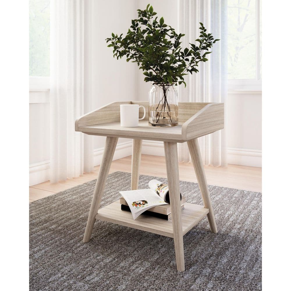 Blariden Transitional Beige Wood Accent Table with USB Chargers