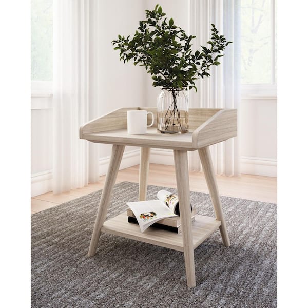 Blariden 18 in. Brown Rectangle Wood End Table with Shelves and Storage