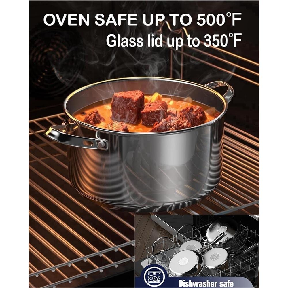 7-Quart Silver Aluminum Stainless Steel Stockpot with Glass Lid