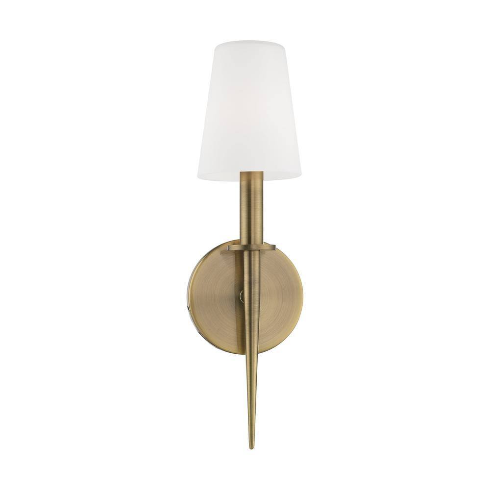 Antique Brass Wall Sconce with Opal White Glass Shade