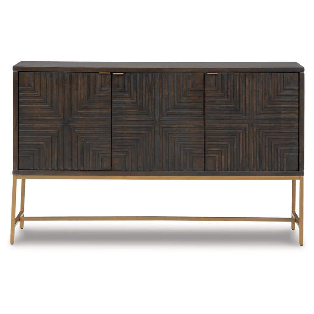 Elinmore 58" Brown and Gold Geometric Accent Cabinet