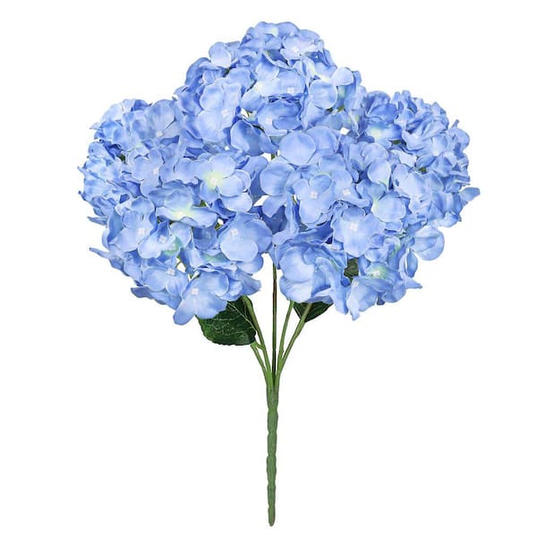 19 in. Deluxe Sky Blue Artificial Hydrangea Flower Stem Bush Bouquet (Set-2)