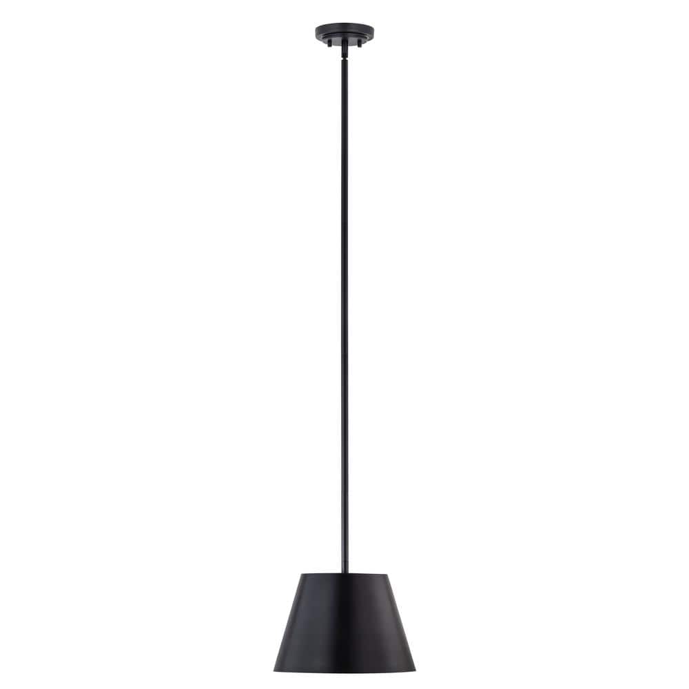Lilly 12 in. 1-Light Matte Black Shaded Pendant Light with Matte Black Stee