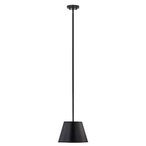 Lilly 12 in. 1-Light Matte Black Shaded Pendant Light with Matte Black Steel Shade, No Bulbs Included
