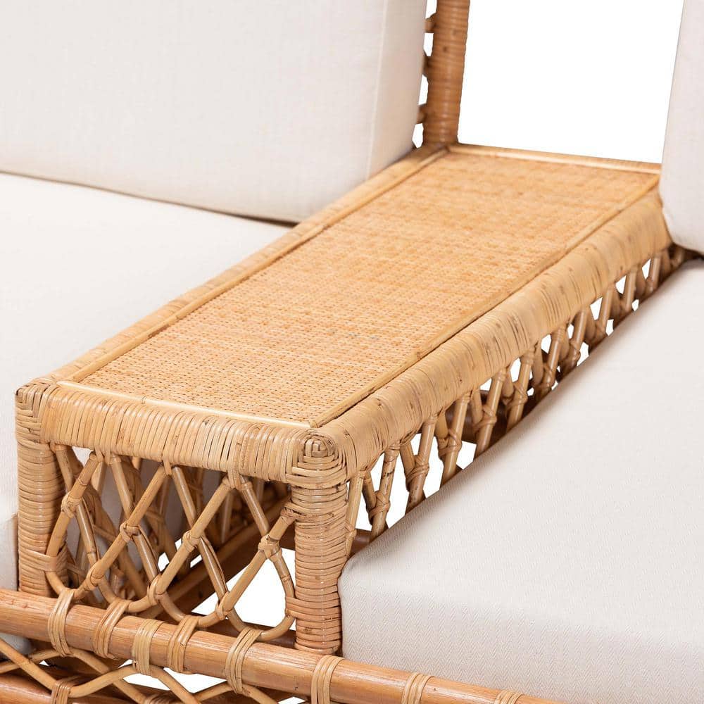 Bohemian Light Honey Rattan Tete-a-Tete Sofa with Removable Cushions