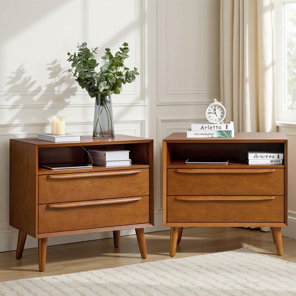 JAYDEN CREATION Leslie Mid-Century Modern Acorn 2-Drawer