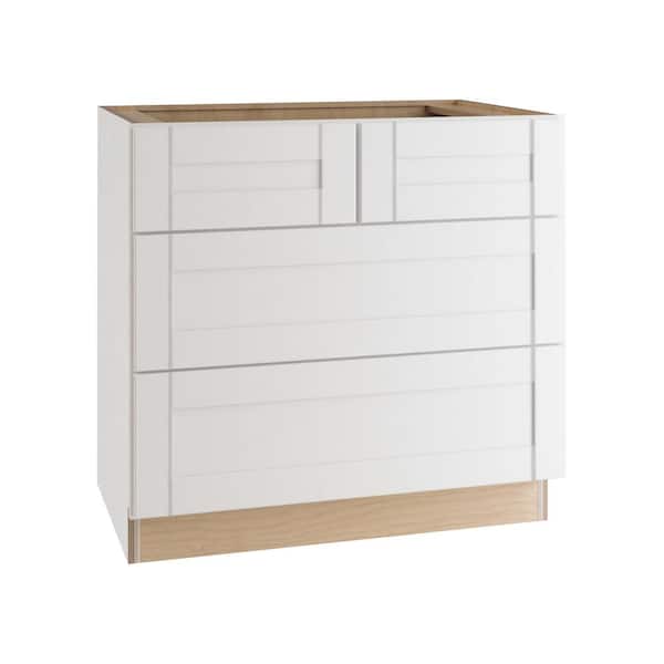 Home Decorators Collection Washington Vesper White Plywood Shaker Assembled 4 Drawer Base Kitchen Cabinet Soft Close 36 in W x 24 in D x 34.5 in H