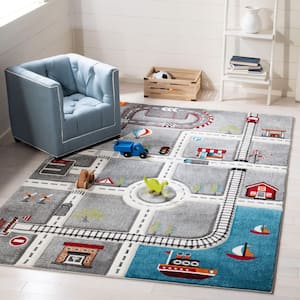 Carousel Kids Gray/Ivory 5 ft. x 8 ft. Transitional Geometric Area Rug