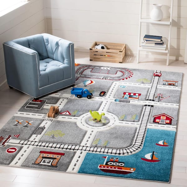 Carousel Kids Gray/Ivory 7 ft. x 9 ft. Geometric Area Rug
