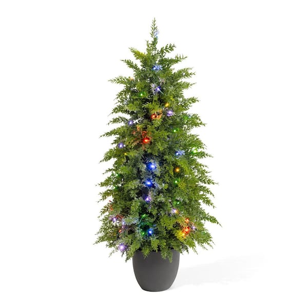 Glitzhome 3 ft. Pre-Lit Christmas Artificial Cedar Porch Tree with 70 ...