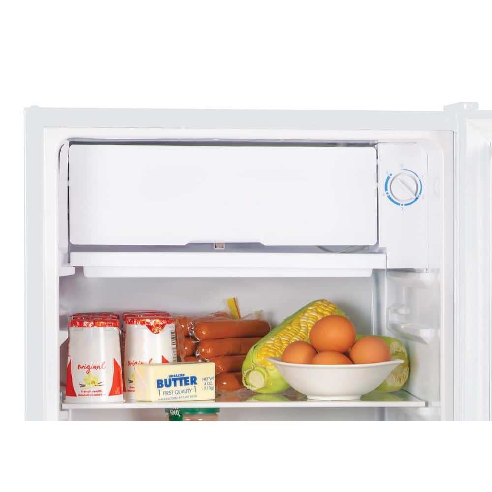 Compact White Freestanding Refrigerator with Glass Shelves