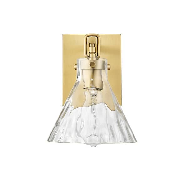 7.125 in. 1-Light Vintage Brass Sconce Clear Water Barlon