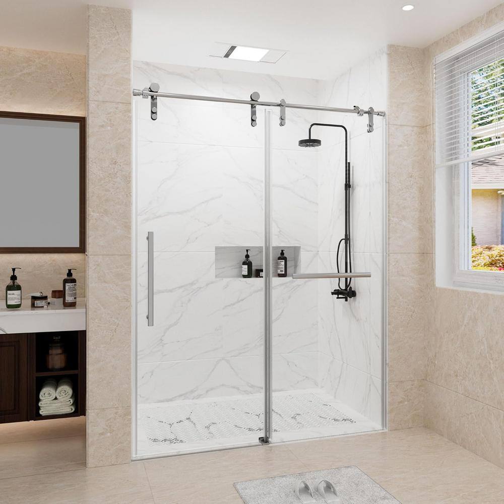 56-60 in. W x 76 in. H Sliding Frameless Glass Shower Door, Sliding Roller Shower Door, Stylish, Modern, Silver price history on PriceWatchPro