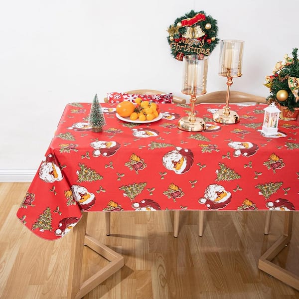 52x90 Christmas Vinyl with Flannel Backing Oilcloth Tablecloth Waterproof Tablecloth