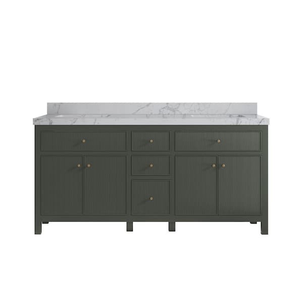 Willow Collections Sonoma 72 in. Double Sink Freestanding Pewter Green Bath Vanity with Venatino Qt. Top Unassembled