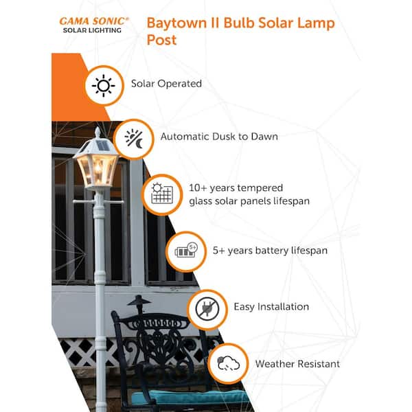 Baytown II Bulb White Resin Solar Warm-White Integrated LED Outdoor Post Light and Lamp Post with EZ-Anchor Base