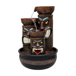 15.5 in. Tiki Totem Indoor Tabletop Fountains with LED Light for Office, Room, House, Home Decor