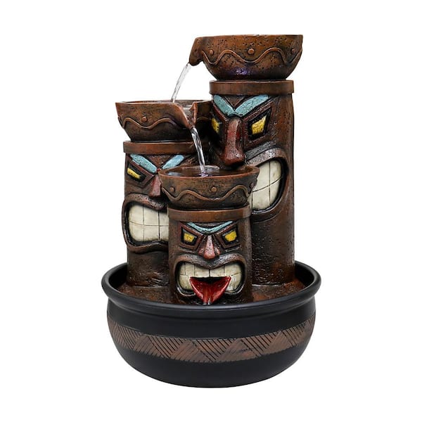 Siavonce 15.5 in. Tiki Totem Indoor Tabletop Fountains with LED Light for Office, Room, House, Home Decor