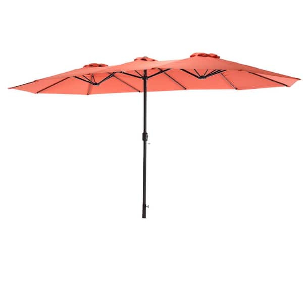 Sudzendf 14.8 ft. Double-Sided Market Patio Umbrella in Orange with Crank