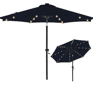 11 ft. Aluminum Outdoor Market Patio Umbrella with LED Lights, Crank and Tilt in Navy Blue