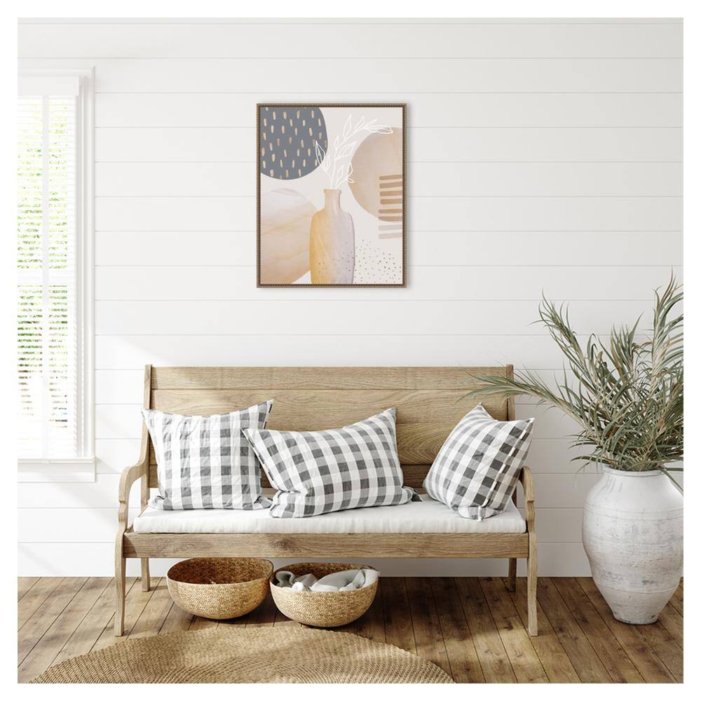 Mid-Century Earth Tones Abstract Canvas Wall Art with Brown Frame