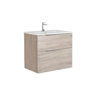 Dalia 28 in. W x 18.1 in. D x 23.8 in. H Single Sink Wall Mounted Bath Vanity in Grey Pine with White Ceramic Top