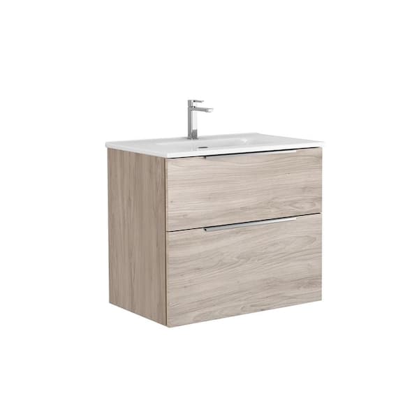 WS Bath Collections Dalia 28 in. W x 18.1 in. D x 23.8 in. H Single Sink Wall Mounted Bath Vanity in Grey Pine with White Ceramic Top