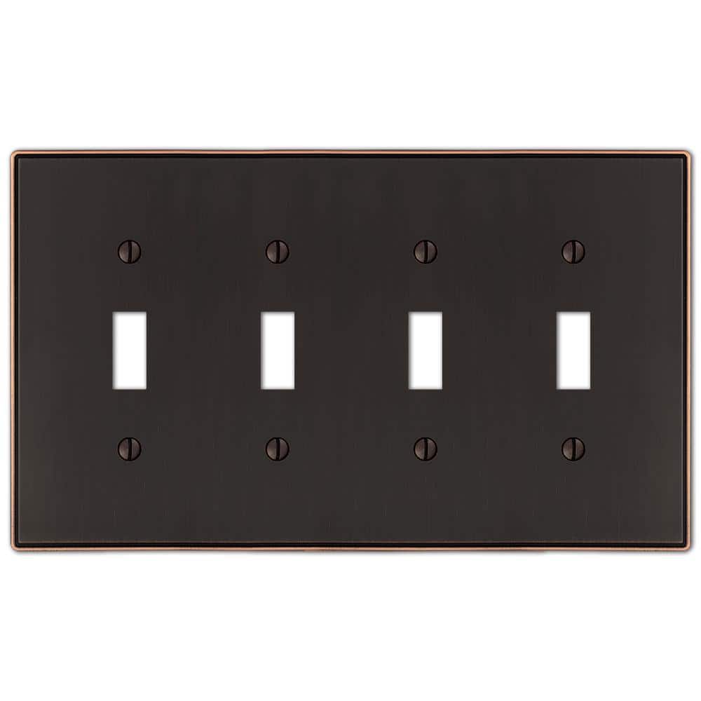 Aged Bronze 4-Gang Quad Toggle Metal Wall Plate