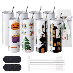 8-Pack 20 Oz Skinny Stainless Steel Sublimation Tumblers, Double Wall Blank Tumblers for Heat Transfer, Customized Gifts