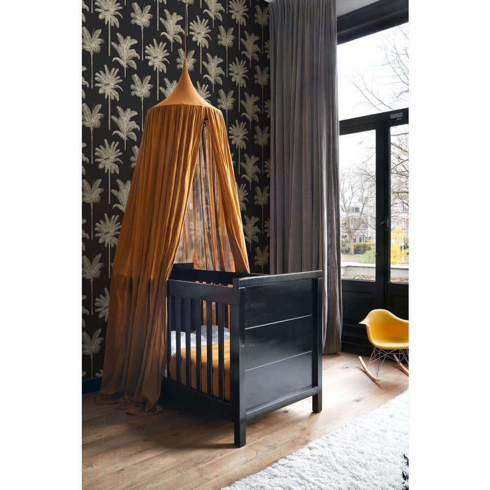 Taj Black and Gold Palm Trees Non-Woven Wallpaper