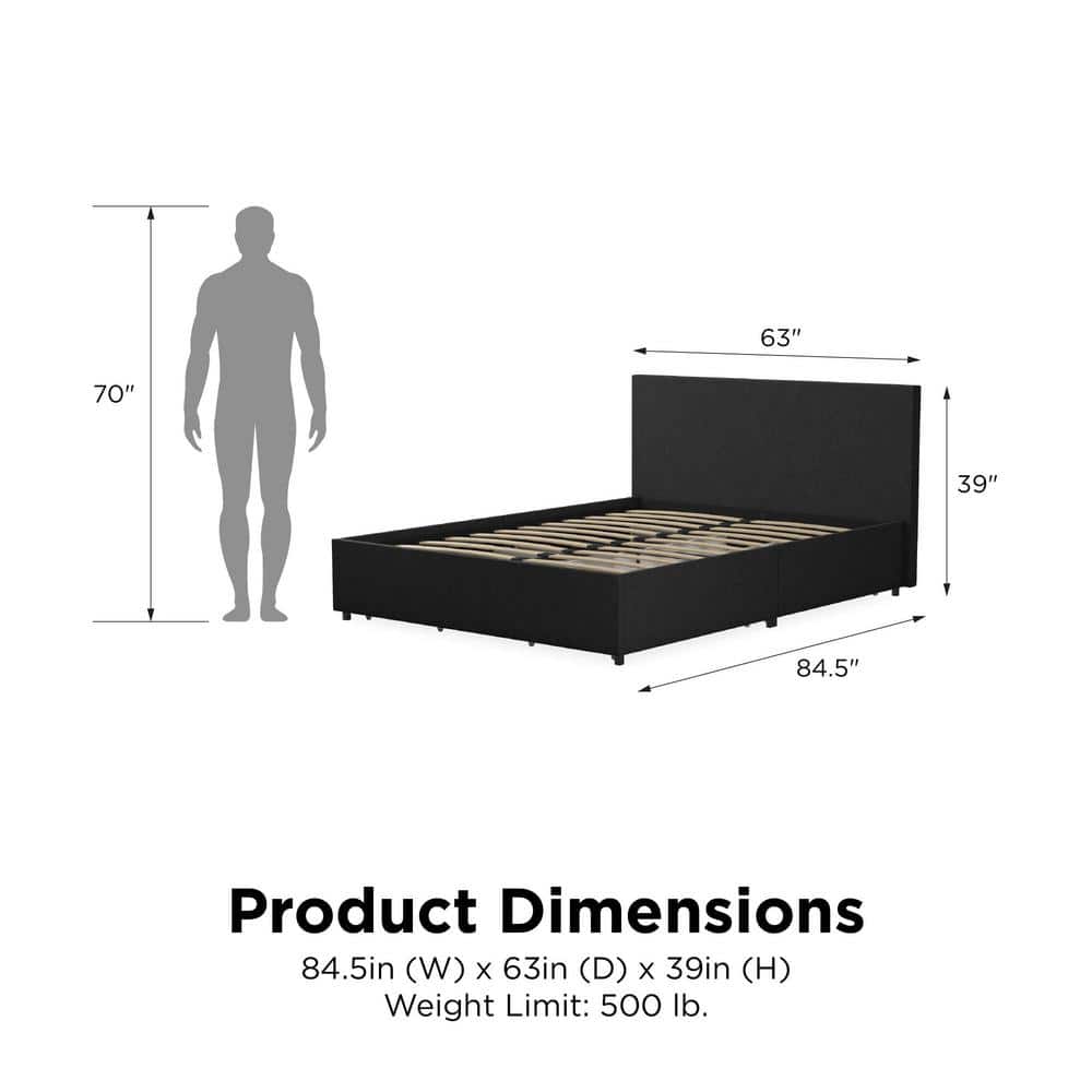 Kelly Dark Gray Upholstered Queen Bed with Storage Drawers
