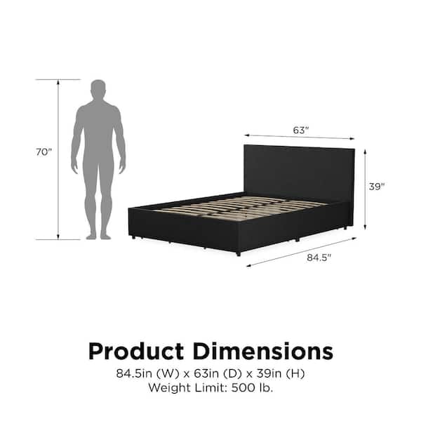 Kelly Dark Gray Linen Upholstered Frame Queen Platform Bed with Storage