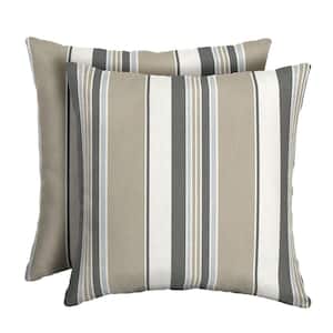 16 in. x 16 in. Taupe Grey Linen Stripe Outdoor Throw Pillow (2-Pack)