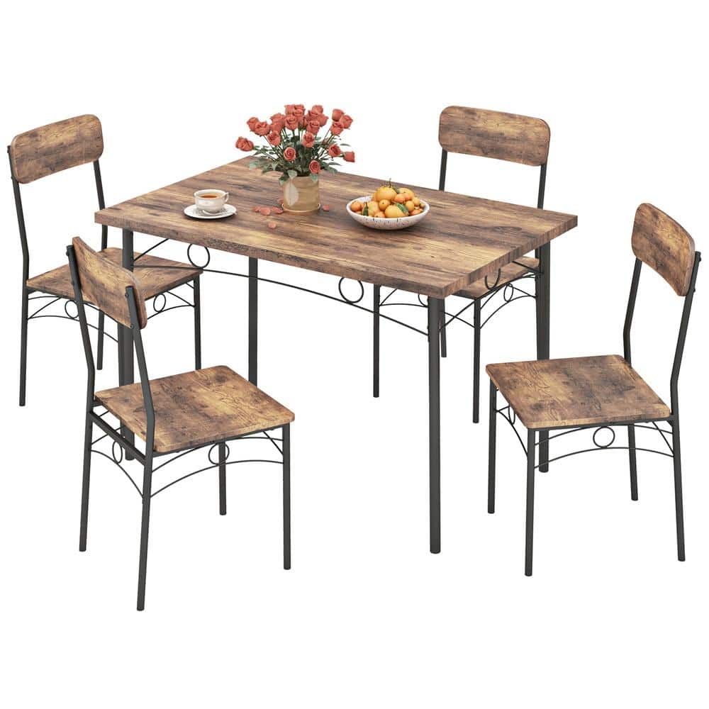 5-Piece Industrial Outdoor Dining Table Set for 4 for Patio or Small Apartment, Brown Finish price history on PriceWatchPro