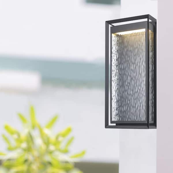 Bel Air Lighting Steelwater 23 in. Black Integrated LED Outdoor Wall Light Fixture with Clear Water Glass